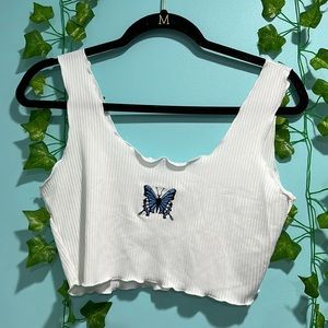 White crop top with butterfly